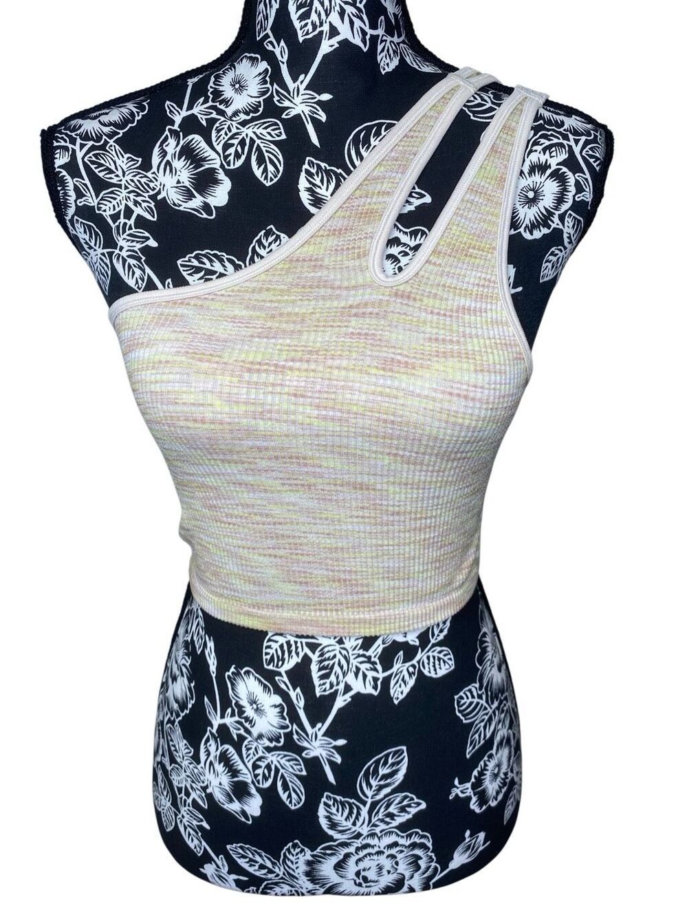 Colsie One Shoulder Cutout Ribbed Crop Tank Y2K Stretch Festival Going Out Top